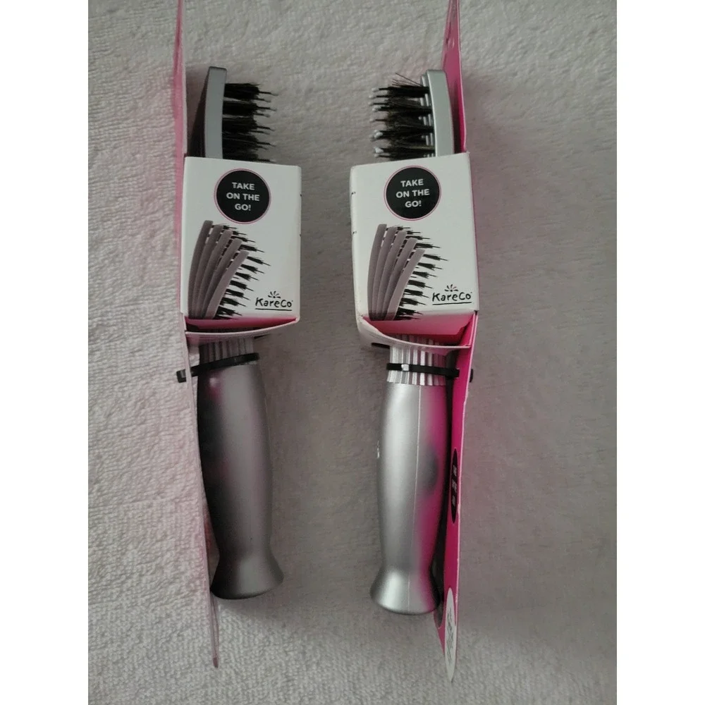Lot of 2 KareCo Tangle Buster Styler Hair Brush Boar Nylon Bristle Silver BR1040
